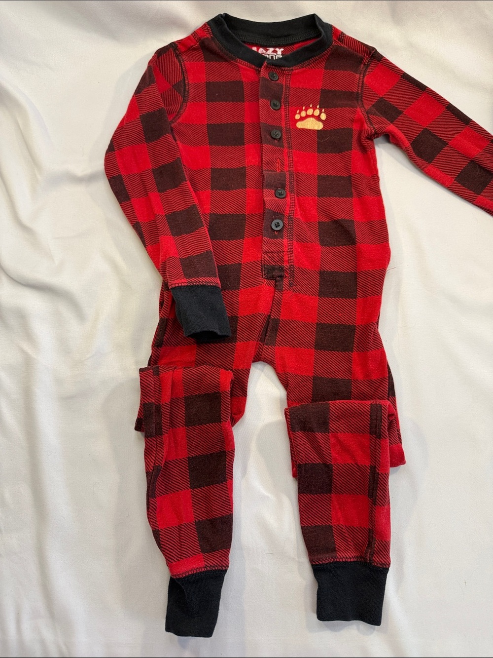 Lazy One Red and Black Buffalo Plaid Kids One-Piece Footie Pajamas